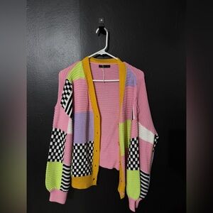 SHEIN Colorful Patchwork Cardigan Sweater